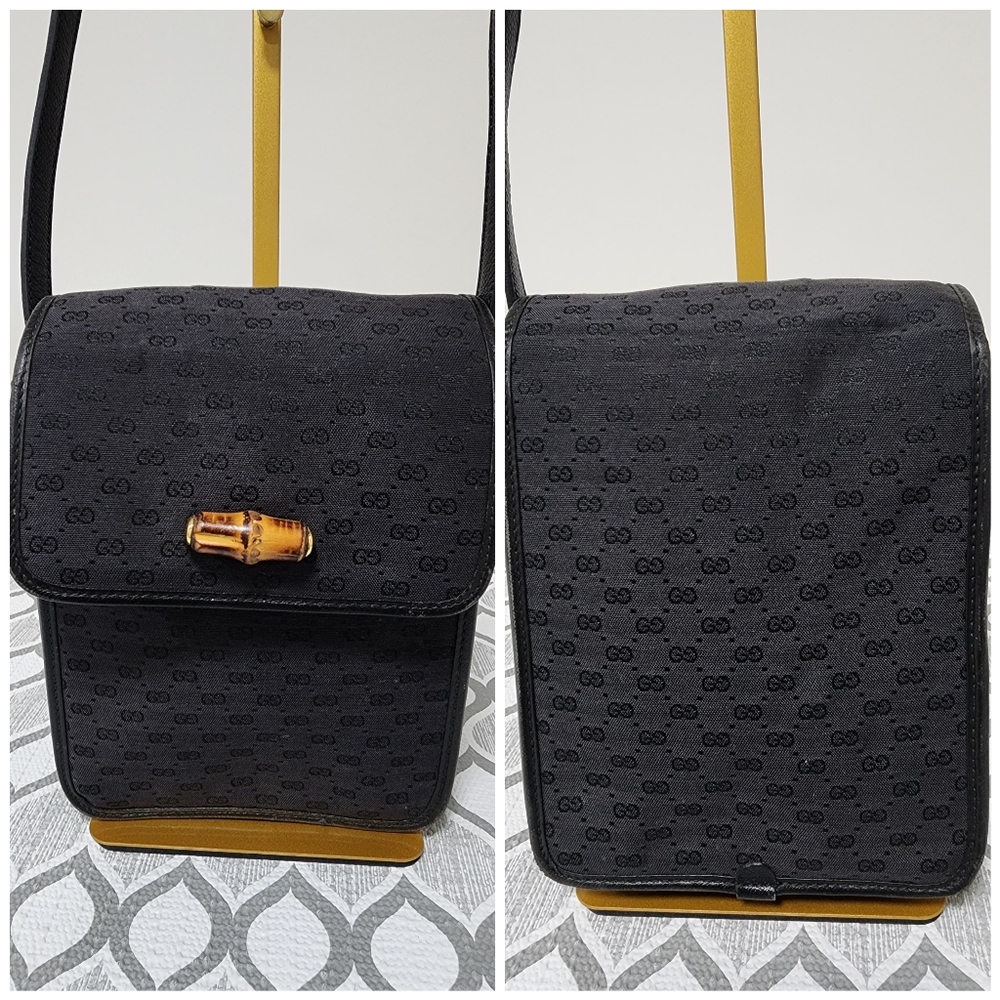 GUCCI Vintage Micro GG Canvas Bamboo Shoulder Bag Black - Picture 5 of 11